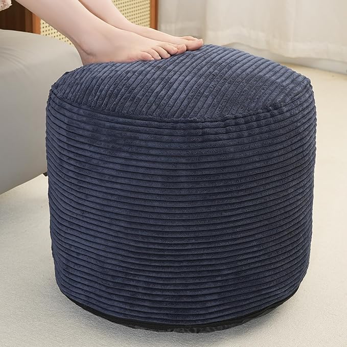 Pouf Ottoman Stuffed Round Modern Foam Filled Foot Rest Poufs for Living Room Chair Decorative 20 X 15 Inches Fluffy Pouf Foot Stool Storage Ottoman, Navy Blue