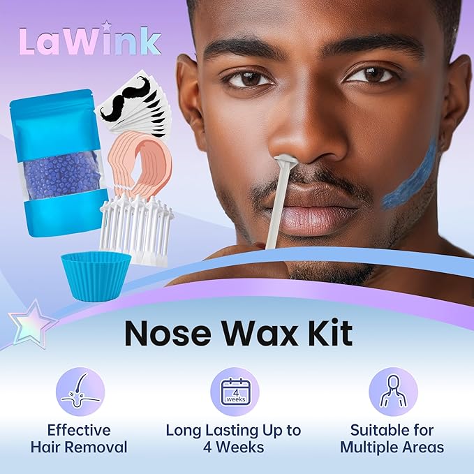 Nose Wax Kit for Men Nose Waxing, 100g Wax 30 Applicators Ear wax kit Hair Removal for Men and Women,Safe Quick Painless Nasal Waxing,10 Mustache Patch 10 Ears Guards,15-20 Uses