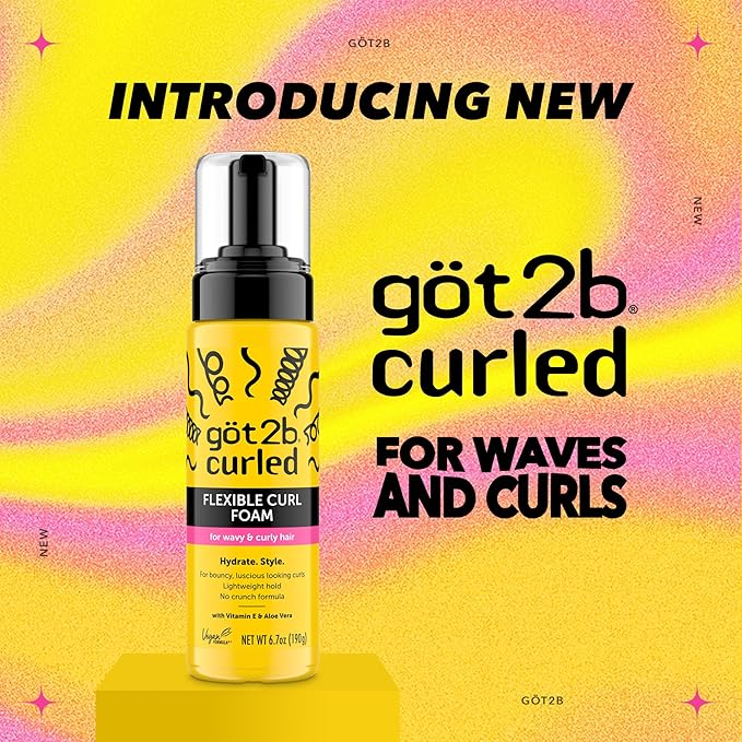 göt2b Curled Flexible Curl Foam, 6.7oz, for type 2-3 curls, wavy & curly hair, for bouncy curls, lightweight hold, no crunch formula