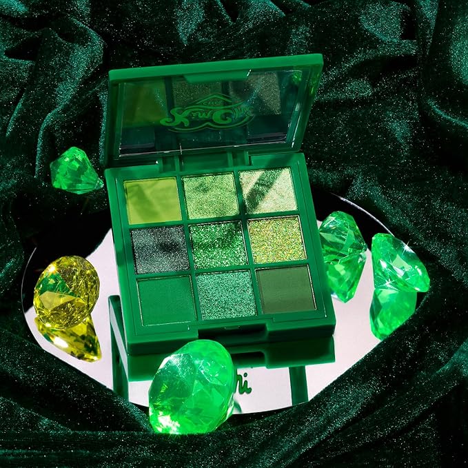 KimChi Chic Jewel Collection Eyeshadow Palette - Pigmented Blendable & Long Lasting Colors, Matte & Glitter Shades, Includes Jewel Stickers, Cruelty Free, Emerald