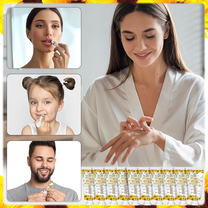 144 Pcs Christian Lip Balm Hand Cream Set Party Favors, Include 36 Bible Lip Balm 36 Moisturizing Hand Cream 36 Bags 36 Cards and Ropes for Accessories Gifts (Biblical, Sunflower)