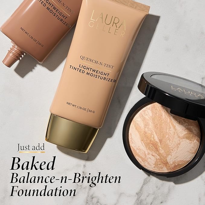 LAURA GELLER NEW YORK Quench-n-Tint Lightweight Tinted Moisturizer, Porcelain/Fair - Sheer to Light Buildable Coverage - Natural Glow Finish - Lightweight Formula - Hydratant Teinte