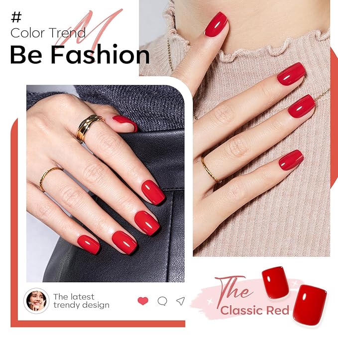 Modelones Red Press on Nails for Women, Christmas Short Square Fake Nails, Reusable Nail Kit with Nail Glue Adhesive Tabs Mini Nail File, Nails Press Ons 32Pcs16 Sizes, Women Girl Gift