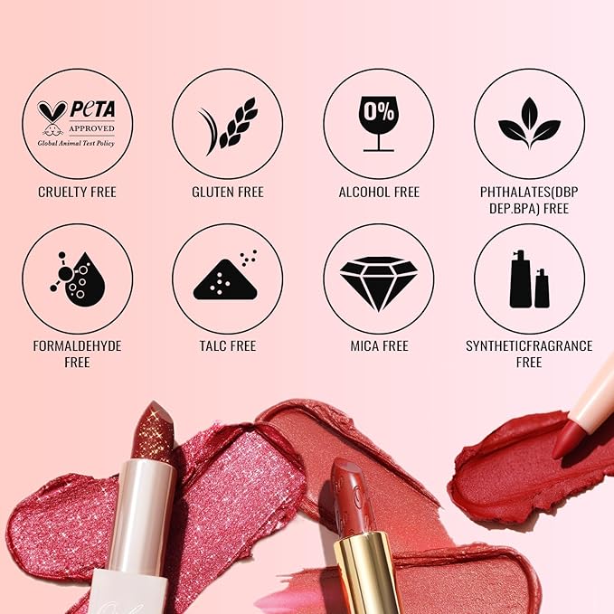 Oulac Metallic Purple Lipstick Set - 2PCS Vegan Lightweight Hydrating Formula with High Impact Lip Color for Full Coverage Lip Makeup, Christmas Gifts for Women, 03+14