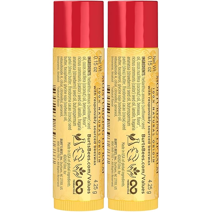Burt's Bees Lip Balm Mothers Day Gifts for Mom - Strawberry, Lip Moisturizer With Responsibly Sourced Beeswax, Tint-Free, Natural Origin Conditioning Lip Treatment, 2 Tubes, 0.15 oz.