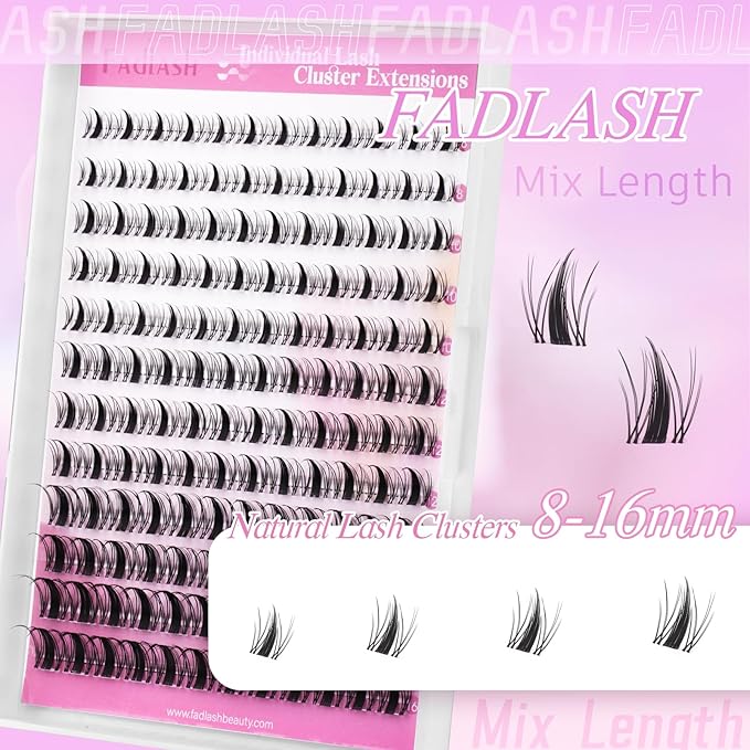 FADLASH Lash Clusters Volume Fluffy Eyelash Clusters 8-16mm DIY Cluster Eyelash Extensions with Soft Thin Band Reusable Individual Lashes for Self Use