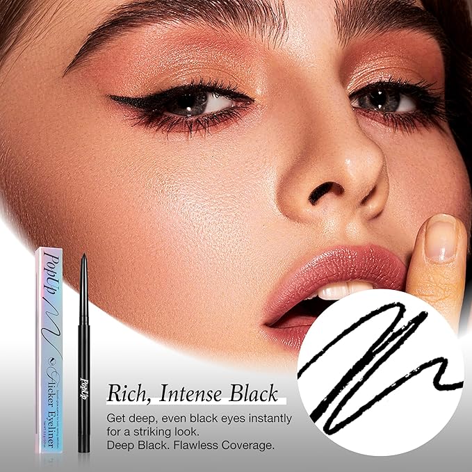 PopUp Black Eyeliner Pencils,Waterproof Gel Eyeliner Pencil Black Waterline Eye Liner Pen for Women Waterproof Smudge Proof Long-lasting (BLACK)