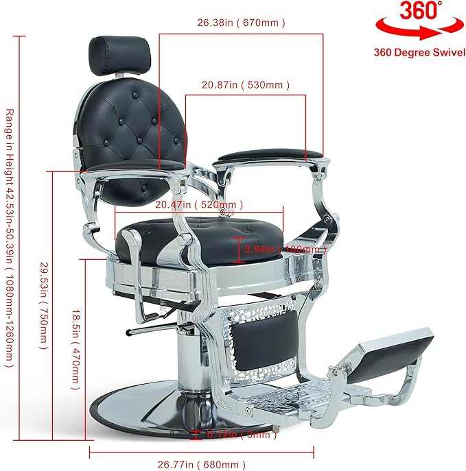 Vintage Barber Chair for Hairdressers Heavy Tattoo Shampoo Beauty Salon Equipment(Black)