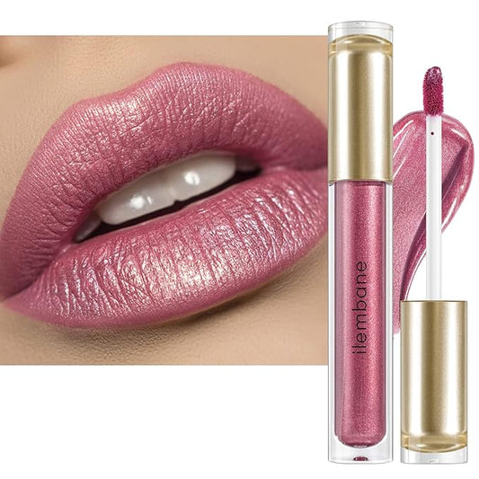 Metallic Liquid Lipstick Mauve Pink Purple – High Pigment Long-Lasting Waterproof Lip Gloss with Metallic Finish, Smudge-Proof, Non-Sticky, Comfortable Lip Makeup for Party & Daily Wear (Pure Joy)