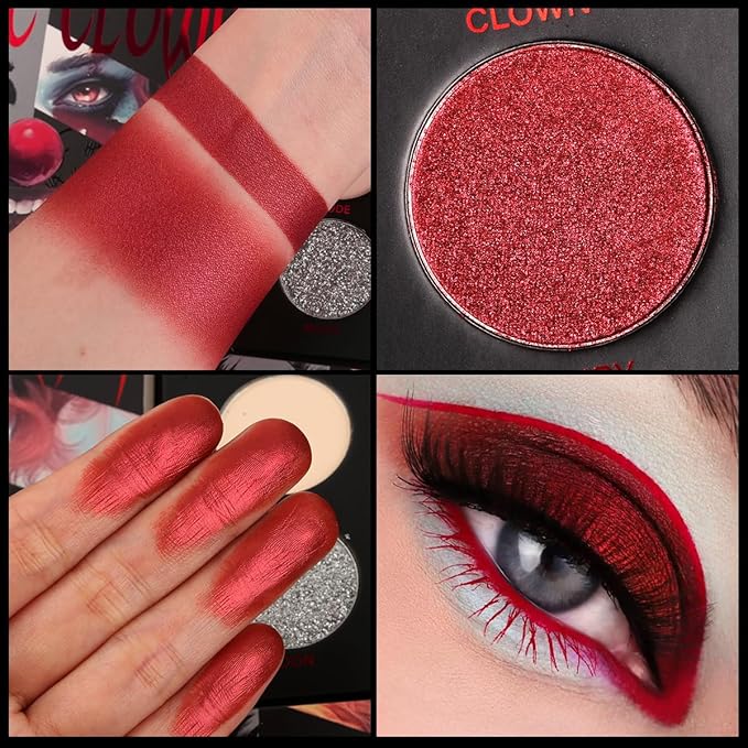 ecofavor Red Goth Eyeshadow Palette - 9 Colors True Hot Red Black Eye Shadows | Halloween Glitters Makeup | Matte Shimmer High Pigmentation | Clown Vampire SFX Halloween Christmas Palette