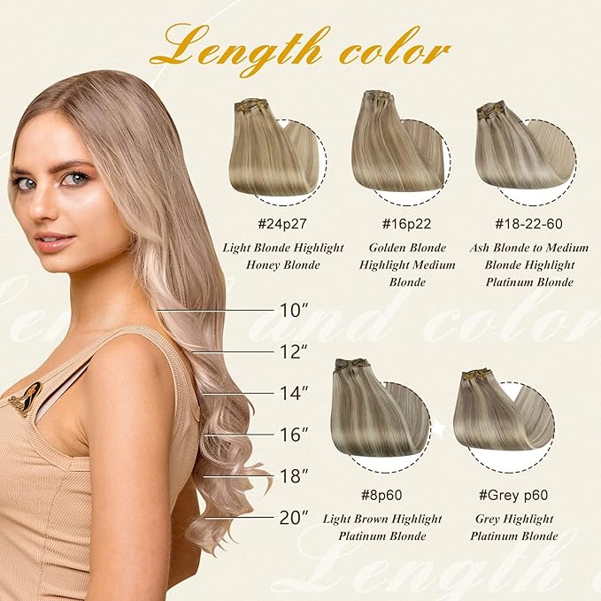 Full Shine Ombre Clip in Hair Extensions Blonde Real Human Hair Clip in Extensions Color 8 Ash Brown to Platinum Blonde Straight Invisible Hair Extensions 120 Grams 16 Inch