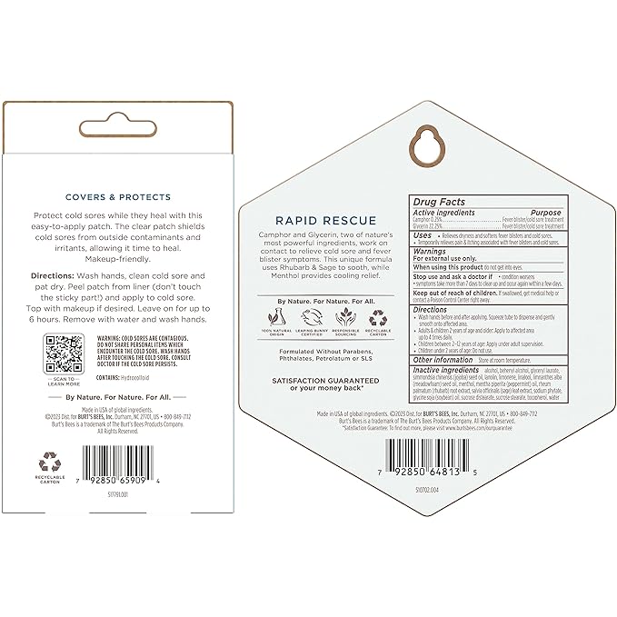 Burt's Bees Cold Sore Treatment Bundle with Burt’s Bees Cold Sore Healing Patches and Burt’s Bees Cold Sore Treatment with Rhubarb and Sage, Protects and Heals Cold Sores, Relieves Symptoms