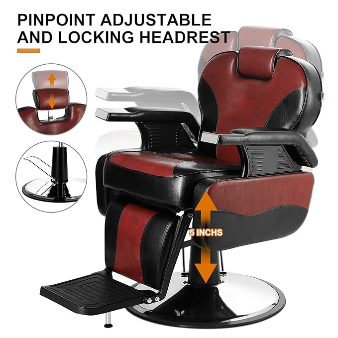 Artist hand Barber Chair Hydraulic Reclining Barber Chairs Heavy Duty Salon Chair for Hair Stylist Tattoo Chair Salon Equipment (Red,Black)