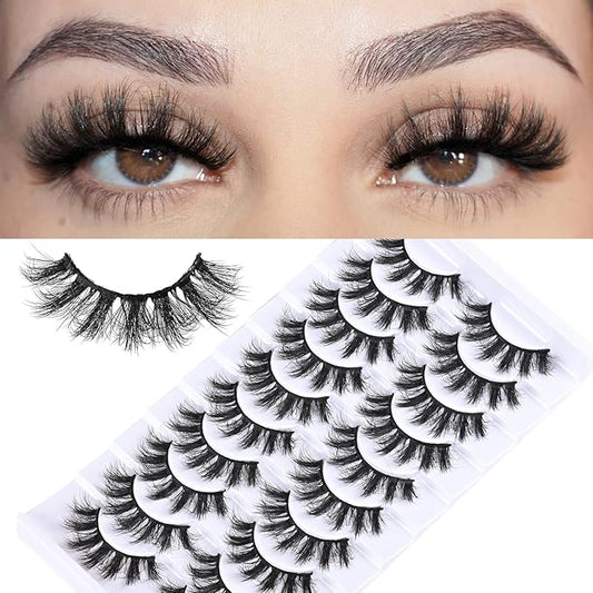 FARRED Fluffy Lashes Natural Eyelashes Short Wispy Eye Lash Strips 10 Pairs Separated Volume Eyelash Pack 16mm Dramatic Wispies Fake Strip Lashes Clusters Cat Eye Pestañas Spiky Look