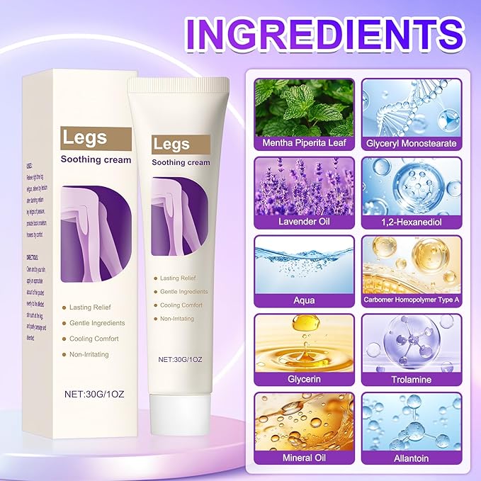 2Pcs Soothing Leg Cream –Varicose Veins Relief,Relieve Gel for Leg Discomfort,Soothing Cooling Gel,Sports Cooling Body Care Cream,Fast Absorbing for Women and Men