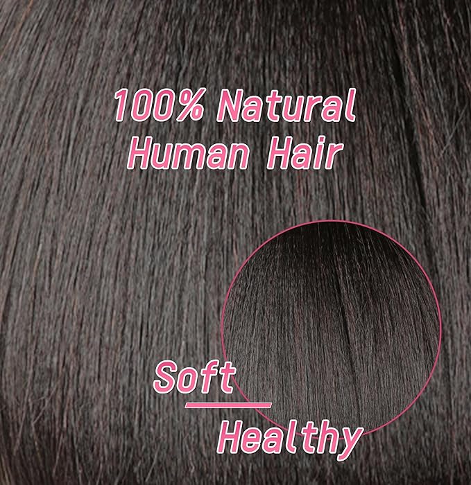 Essent Seamless Light Yaki Straight Clip in Hair Extensions Seamless Real Human Hair, 16 Inch 1Pack 130g 7Pcs Human Hair Extensions for Women Natural Black