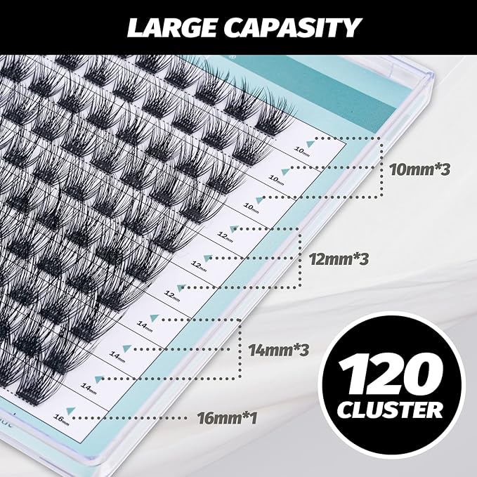 DIY Eyelash Extension Lash Clusters 120 Clusters False Eyelash 3D Effect Individual Natural Lashes Set at Home Eyelash Extension Kit Lashes Pack Volume Mixed