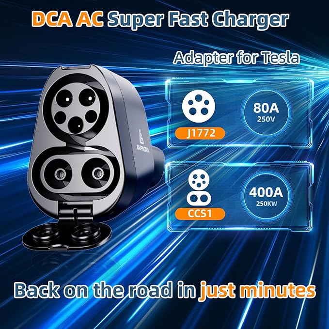 2025 Tesla Supercharger Adapter Pro 2-in-1 CCS1 & J1772 to NACS 250kW Ultra-Fast Charging Compatible with All Tesla Models (Y/3/S/X) Works with Level 1/2/3 Stations