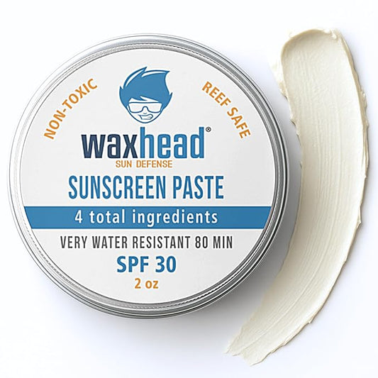 Waxhead Zinc Oxide Sunscreen Face & Nose - Sensitive Skin Safe SPF 30, Reef Safe Physical Visible Protection for Acne Prone Skin, Waterproof Natural Mineral Sunscreen for Kids & Adults (White 2oz)