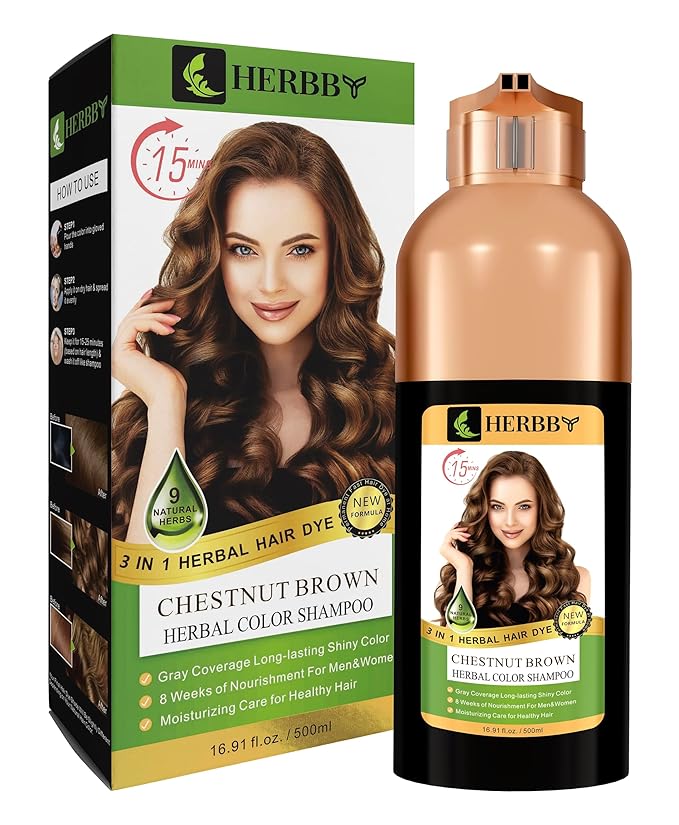 Gray Hair Coverage Shampoo & Conditioner - Color Transform with 9 Herbal Extracts, Long-Lasting (6-8 Weeks), Shiny, Even Coloring, Instant Hair Dye, 500 ml (CHESTNUT BROWN)
