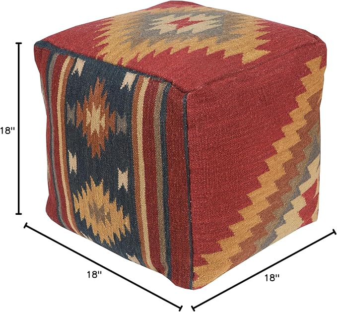 Mark&Day Pouf Ottoman, Gastern Transitional Dark Red Cube Pouf Foot Rest for Living Room, Bedroom and Boho Home Decor (18"x18"x18")