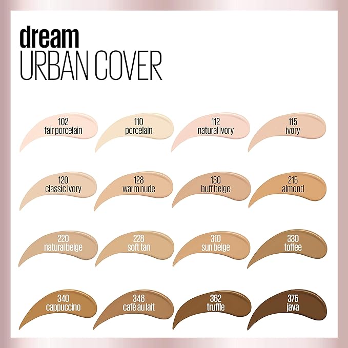 Maybelline Dream Urban Cover Flawless Coverage Foundation Makeup, SPF 50, Buff Beige