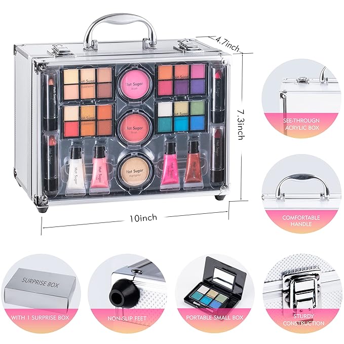 Hot Sugar Makeup Set for Teen Girls Ages 10-12, All in One Beginner Makeup Kit for Women, Cosmetics Gift Set for Birthday Christmas (Clear02)