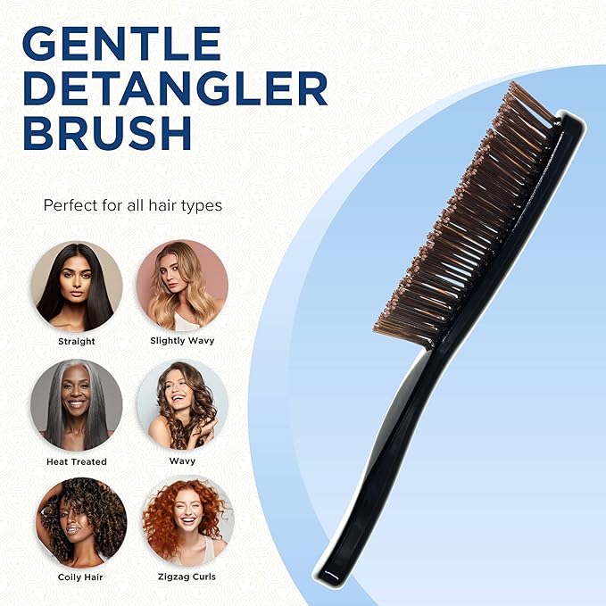 Giorgio GIO1IVY Black Gentle Touch Detangler Hair Brush for Men Women and Kids. Soft Bristles for Sensitive Scalp. Wet and Dry for all Hair Types. Scalp Massager Brush Stimulate Hair Growth