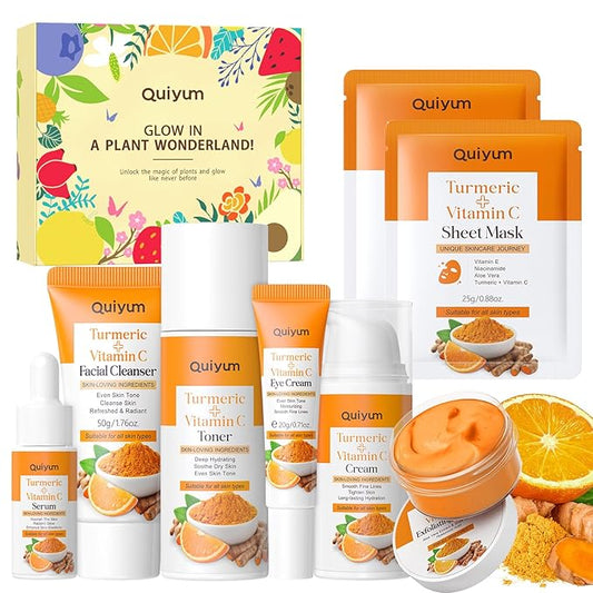 Skin Care Set, Turmeric Vitamin C Skincare 7PCS - Skin Care for Women, Facial Skin Care Routine Set Kit, Dark Spot Remover for Face, Reduce Acne, Gifts Sets