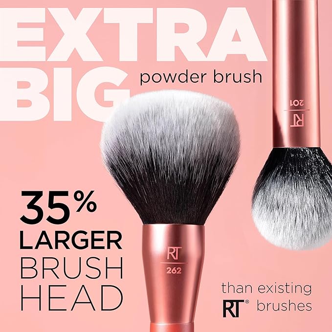 Real Techniques Extra Big Powder Brush, Large Makeup Brush For Powder, Fluffy Head For All-Over Setting, XL Oversized Brush For Quick Application, Cruelty-Free, Synthetic Bristles, 1 Count