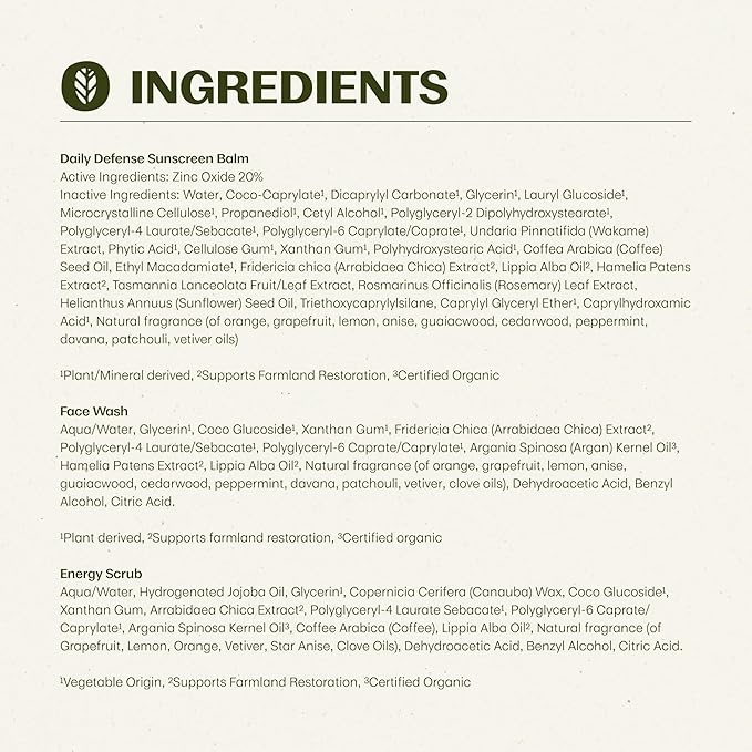 Thrive Natural Care Vacation Skin Care Set - Face Scrub, SPF30 and Face Wash - Vegan & Cruelty Free