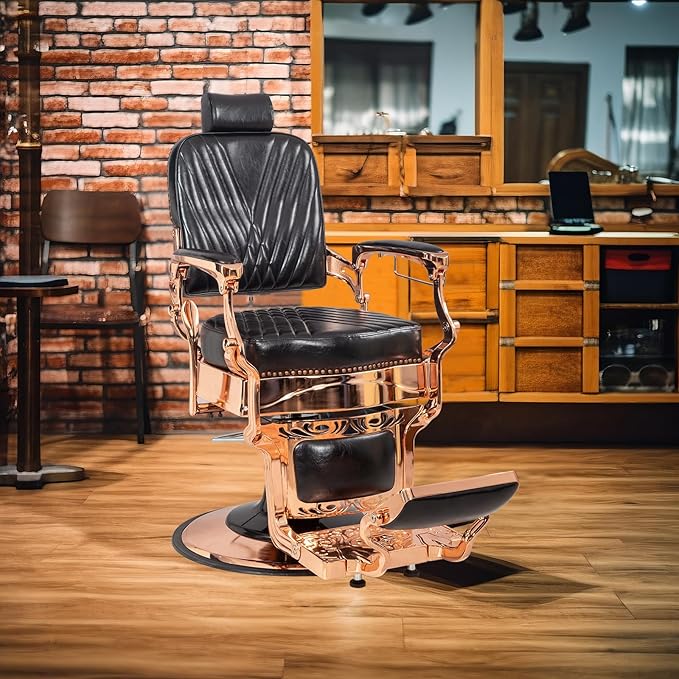 Winado Heavy Duty Vintage Recline Barber Chair Hydraulic with Headrest, Supports up to 700lbs & 360° Rotatable, Professional Salon Beauty Spa Shampoo Equipment (Rose Gold - Square Twill Backrest)