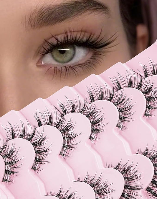 Manga Anime Lashes Doll Spiky False Eyelashes Natural Wispy Strip Lashes Japanese Asian Cosplay Fake Eyelashes 7 Pairs Pack Date-3