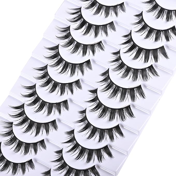 FARRED Manga Lashes Spiky Anime Eyelashes 10 Pairs Cosplay False Wispy Lash Strips Doll Eye Spike Wet Fake Eyelash 16mm Manhwa Cluster Lashes Natural Thick Korean Japanese Style Individual Lash