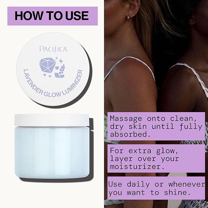 Pacifica Lavender Glow Shimmering Body Jelly – Moon-Kissed Illuminator & Hydrating Body Gel, Lightweight Glow Highlight with Lavender & Vanilla, Clean Beauty, Vegan, Cruelty-Free, 6 oz