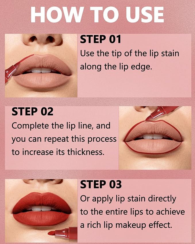 Lip Tint Stain Pen, Red Waterproof Long Lasting Matte Lip Liner Stain Pencil, High-Pigmented Quick Dry Liquid Lipstick, Non Sticky Cup Smudgeproof Lip Tint Gloss, Christmas Makeup Gift for Women-01