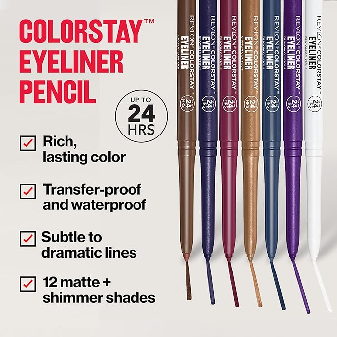 REVLON ColorStay Pencil Waterproof Eyeliner, Smudge-Proof, Eye Makeup with Built-In Sharpener, Stocking Stuffer for Women, 213 Navy, 0.01 oz