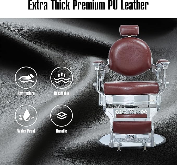 FRNIMAC Heavy Duty Barber Chair, All Purpose Vintage Style Mens Barber Chair Hydraulic Recline Salon Chair Barbershop Equipment for Beauty Spa Tatoo Massage, Weight Capacity 700lbs (Red-Black)