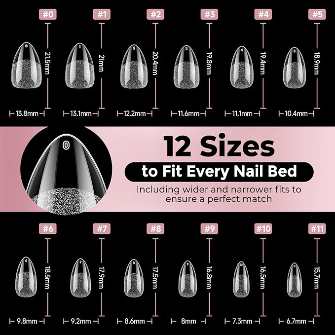 Short Almond Nail Tips, 240pcs Soft Nail Gel Tips Pre-Shaped Acrylic Fake Nails, Half Matte Full Cover Clear Gelly Press on Flase Nail Tips for Extension Nail Manicure Home DIY 12 Sizes Gelly Tips