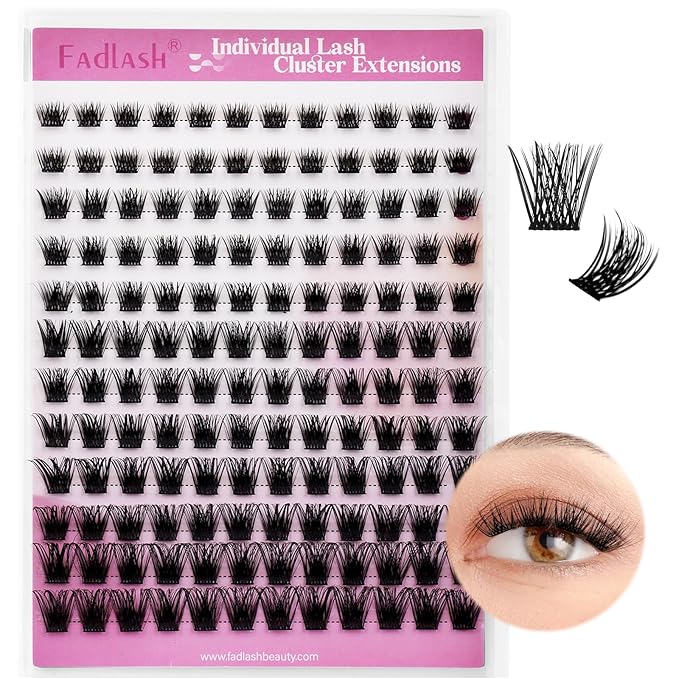 FADLASH Lash Clusters Natural Eyelash Clusters 8-16mm DIY D Curl Cluster Eyelash Extensions Reusable Individual Lashes with Soft Thin Band for Self Use (R017, 8-16mm)