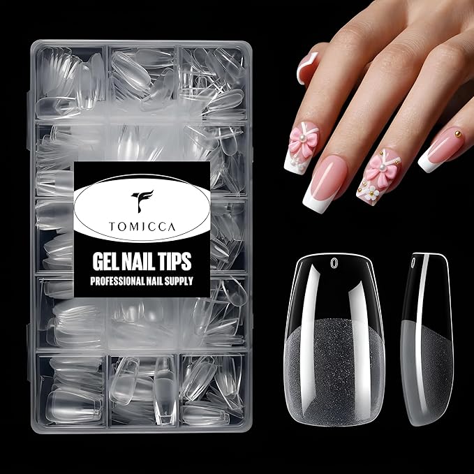 TOMICCA Medium Coffin Nail Tips Acrylic Nails 240Pcs Acrylic Nail Kit 15 Sizes Clear Nails Pre-shaped Gel Nail Tips for Nail Extensions Home DIY Salon