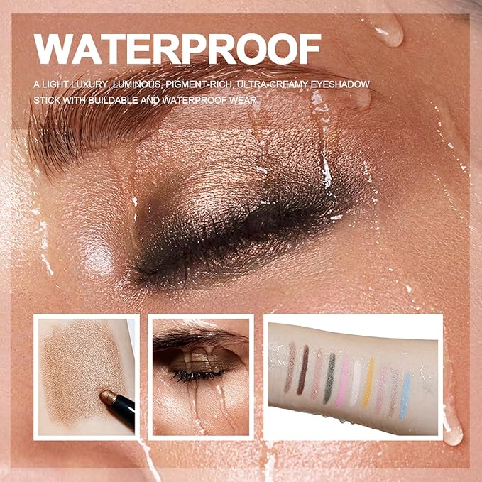 Eyeshadow Stick, Shimmer and Matte Cream Eye Shadow Brightener Sticks Eyeliner Pencil Crayon, Waterproof Long Lasting Eye Highlighter Stick Makeup,0.056 Oz(#4-Bottle Green)