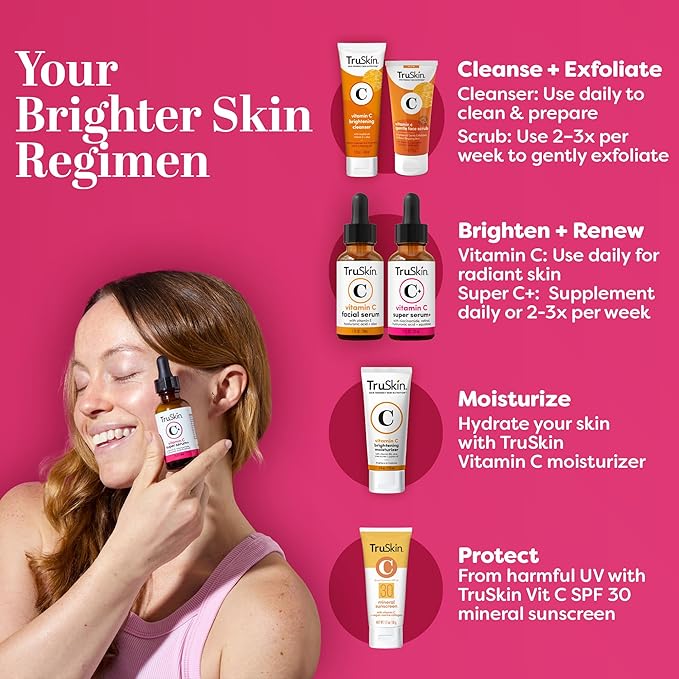 TruSkin Vitamin C Super Serum - Niacinamide, Retinol, Hyaluronic Acid & Squalane - All-in-One Anti Aging Serum for Face – Improve Appearance of Dark Spots, Firmness for Brighter Looking Skin, 2 Fl Oz