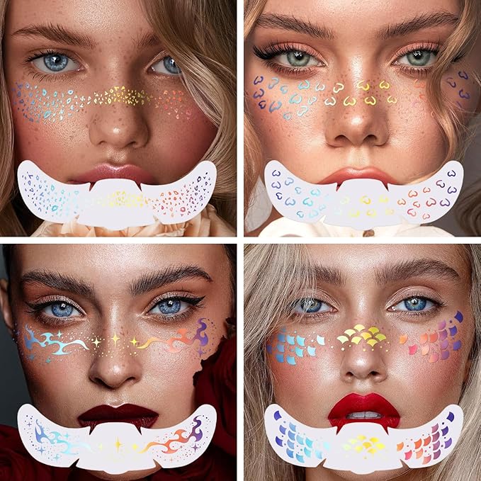 8PCS Glitter Freckles, Glitter Freckles Face Tattoo, Sparkle Freckles for Women and Kids, Cute Star Waterproof Gold Temporary Face Tattoos Glitter Glow Up Patches (8PCSG Holographic Multicolor)
