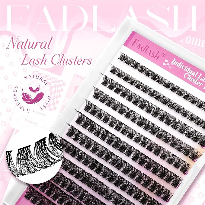 FADLASH Lash Clusters Volume Fluffy Lash Clusters 8-16mm Waterproof Lashes Clusters Comfortable Cluster Lashes DIY Reusable Cluster Eyelash Extensions for Beginners at Home