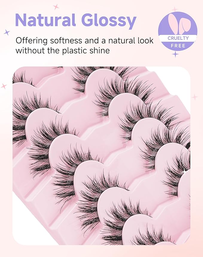 Manga Anime Lashes Doll Spiky False Eyelashes Natural Wispy Strip Lashes Japanese Asian Cosplay Fake Eyelashes 7 Pairs Pack Date-3