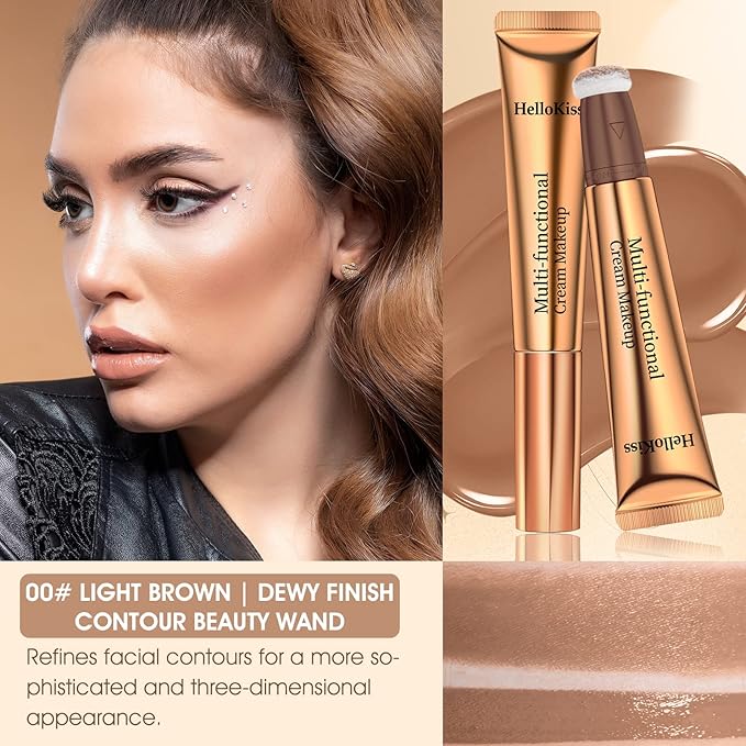Liquid Contour Beauty Wand, Cream Liquid Contour Stick Matte Bronzer Stick with Cushion Applicator, Lightweight Blendable, Long Lasting Silky Liquid Face Shaping & Contouring Stick | 0# Contour Light brown