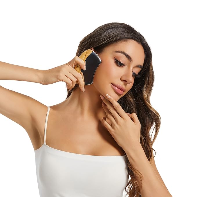 Greenstalk Stainless Steel Gua Sha With Bamboo-Handled For Face, Body, Face Sculpting Tool,Facial Massage Tool for Puffiness, Wrinkles, Dark Circles