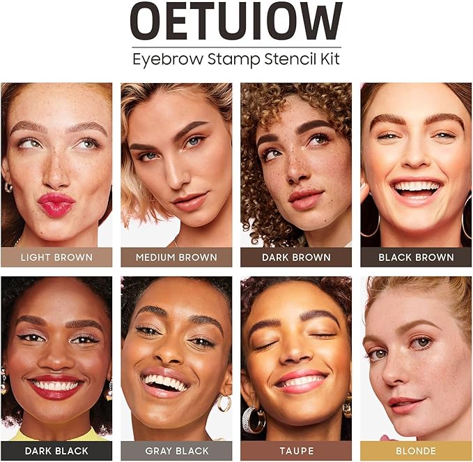 Eyebrow Stamp Stencil Kit - One-Step Eye Brow Stencil Kit with 24 Reusable Thin & Thick Eyebrow Stencils, Long-Lasting Waterproof & Smudge-Proof Brow Stamp Kit for Perfect Eye Makeup (Black Brown)