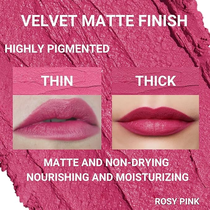 Oulac Rose Pink Matte Lipstick for Women, Lipstick & Blush Duo,Soft Creamy Satin Finish Lipsticks, Moisturising Formula, Rich Color Lips, Highly Pigmented, Rose Oil, Vegan & Cruelty-Free| 3.6g (Y07)